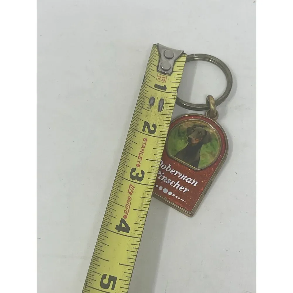 Vintage Doberman Pincher Metal & Enamel Keychain Lastings USA Made Dog Animal
